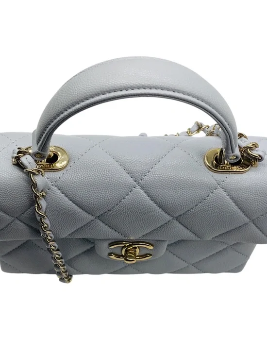 Chanel Light Blue Quilted Caviar Leather Retro Top Handle Flap Bag - Picture 4 of 14